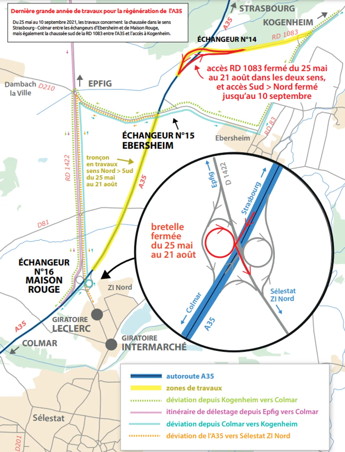 plan travaux été A35 Sélestat Ebersheim Maison Rouge